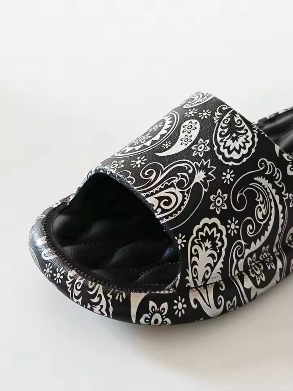 Black Paisley Slide Slippers | Padded Comfort Cloud Slides - Picture 4 of 5